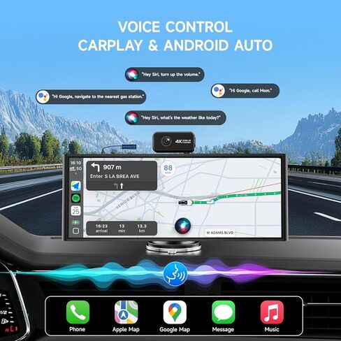 CarPlay Screen for Car Tablet Android Auto Smart Screen for Car, 4K Dash Cam Portable Car Play with 3 Channel Camera,10.26" Wireless Display with FM Radio Stereo Bluetooth 5.2, 32GB TF Card Black in Kuwait