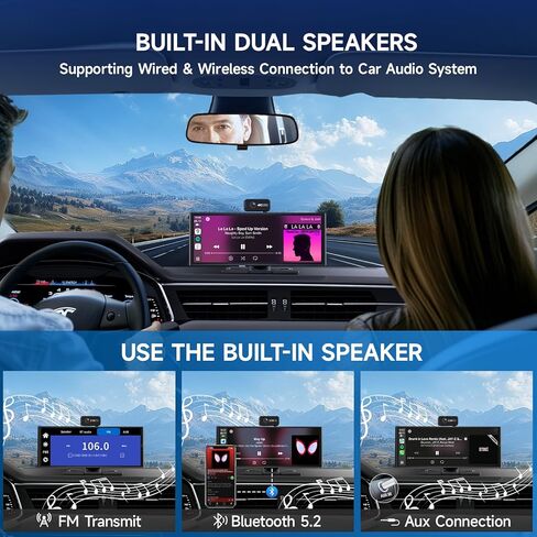 CarPlay Screen for Car Tablet Android Auto Smart Screen for Car, 4K Dash Cam Portable Car Play with 3 Channel Camera,10.26" Wireless Display with FM Radio Stereo Bluetooth 5.2, 32GB TF Card Black in Kuwait