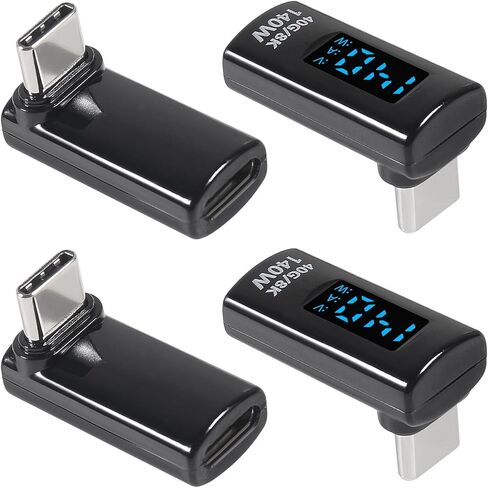 4 قطع USB C 90 درجة محول لأعلى ولأسفل زاوية قائمة مع شاشة رقمية، 140 وات USB4.0 نوع C ذكر إلى موصل أنثى، 40 جيجا بايت في الثانية 8K@60 هرتز، يدعم الجهد الكهربائي الأسود in Kuwait