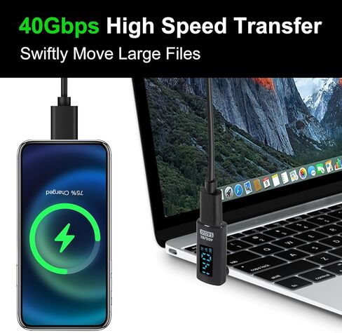 4 قطع USB C 90 درجة محول لأعلى ولأسفل زاوية قائمة مع شاشة رقمية، 140 وات USB4.0 نوع C ذكر إلى موصل أنثى، 40 جيجا بايت في الثانية 8K@60 هرتز، يدعم الجهد الكهربائي الأسود in Kuwait