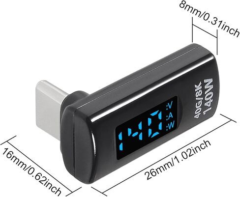 4 قطع USB C 90 درجة محول لأعلى ولأسفل زاوية قائمة مع شاشة رقمية، 140 وات USB4.0 نوع C ذكر إلى موصل أنثى، 40 جيجا بايت في الثانية 8K@60 هرتز، يدعم الجهد الكهربائي الأسود in Kuwait