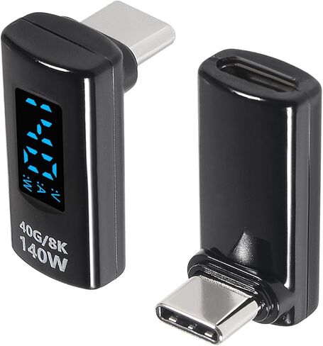 4 قطع USB C 90 درجة محول لأعلى ولأسفل زاوية قائمة مع شاشة رقمية، 140 وات USB4.0 نوع C ذكر إلى موصل أنثى، 40 جيجا بايت في الثانية 8K@60 هرتز، يدعم الجهد الكهربائي الأسود in Kuwait