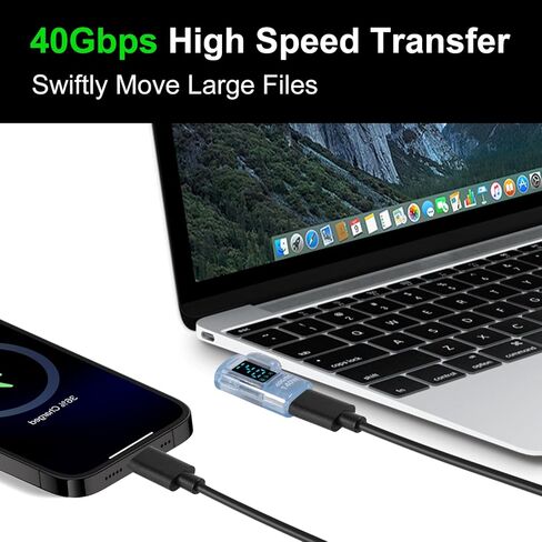 4pcs 90 Degree Right Angle USB C Adapter with Digital Display, 140W USB4.0 Type-C Male to Female Connector, 40Gbps, 8K@60Hz, Support Voltage, Current and Power Smart LED Display Blue in Kuwait