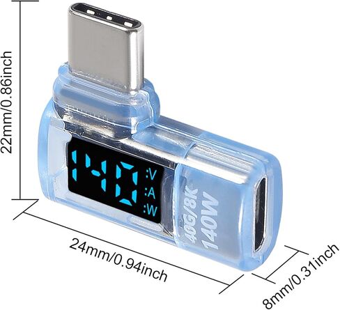 4pcs 90 Degree Right Angle USB C Adapter with Digital Display, 140W USB4.0 Type-C Male to Female Connector, 40Gbps, 8K@60Hz, Support Voltage, Current and Power Smart LED Display Blue in Kuwait