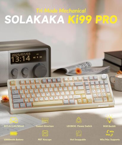 SOLAKAKA KI99 Pro وSM822، مجموعة لوحة مفاتيح وماوس لاسلكية للألعاب (أبيض) in Kuwait