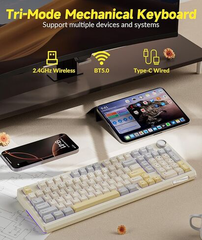 SOLAKAKA KI99 Pro وSM822، مجموعة لوحة مفاتيح وماوس لاسلكية للألعاب (أبيض) in Kuwait