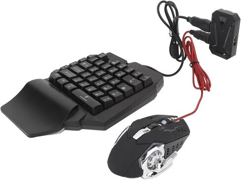 Focket محول لوحة المفاتيح الماوس، 4 في 1 الألعاب كومبو 5V 2000mA شحن الكمون الحرة رسم الخرائط RGB لوحة المفاتيح الألعاب بيد واحدة محول الماوس مع حامل الهاتف قابل للتعديل ل in Kuwait