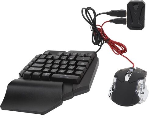 Focket محول لوحة المفاتيح الماوس، 4 في 1 الألعاب كومبو 5V 2000mA شحن الكمون الحرة رسم الخرائط RGB لوحة المفاتيح الألعاب بيد واحدة محول الماوس مع حامل الهاتف قابل للتعديل ل in Kuwait