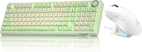 SOLAKAKA KI99 وSM822، مجموعة لوحة مفاتيح وماوس لاسلكية للألعاب (KI99 GreenWhite & SM822 White) in Kuwait