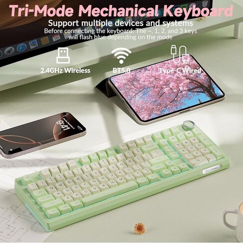 SOLAKAKA KI99 وSM822، مجموعة لوحة مفاتيح وماوس لاسلكية للألعاب (KI99 GreenWhite & SM822 White) in Kuwait