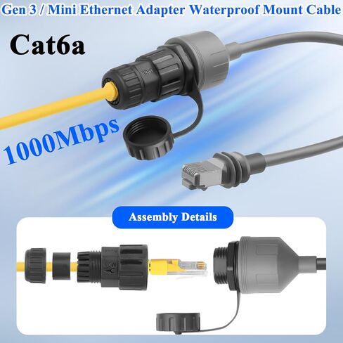 QIANRENON V3 Ethernet Adapter Waterproof Mount Cable for Starlink Gen 3 / Mini Outdoor Waterproof Connector Standard V3 Male to RJ45 Female Converter Plate Front Fixed, Cat6a 1000Mbps, 0.5m/1.6ft in Kuwait