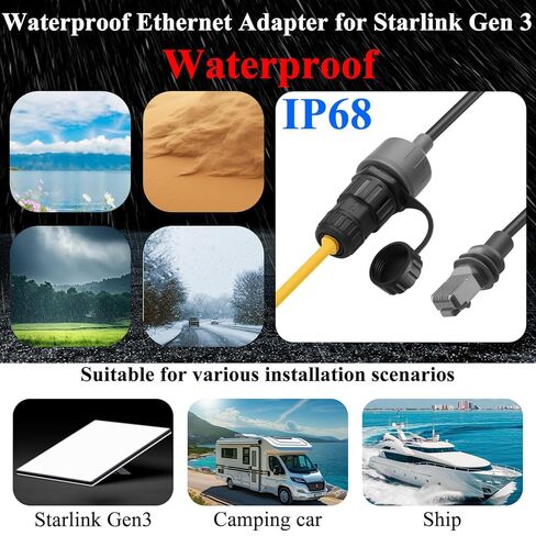 QIANRENON V3 Ethernet Adapter Waterproof Mount Cable for Starlink Gen 3 / Mini Outdoor Waterproof Connector Standard V3 Male to RJ45 Female Converter Plate Front Fixed, Cat6a 1000Mbps, 0.5m/1.6ft in Kuwait