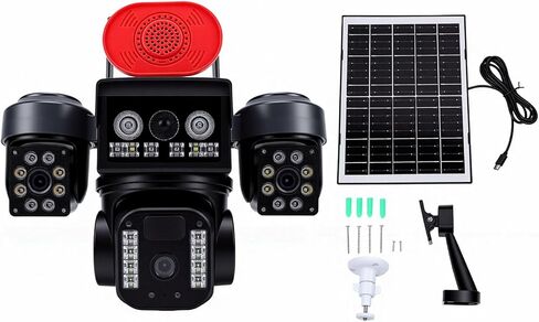 Cuifati 3 Lens Security Camera, 360 Degree Wireless WiFi Solar Powered Outdoor Camera with 1080P HD View PIR Motion Detection, for Yard Entrance Store in Kuwait