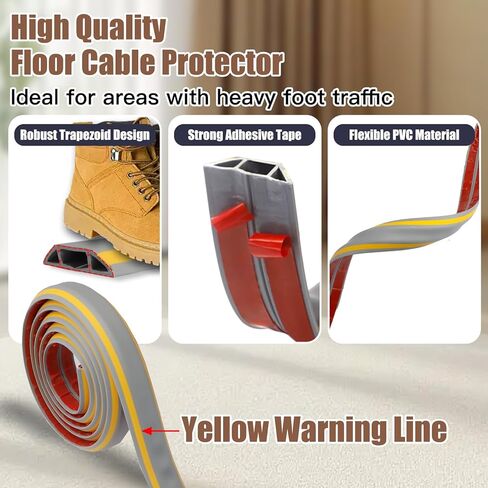 Floor Cable Cover, 10ft Self Adhesive Wire Covers Cables Floor Protect, Flexible PVC Cable Protector Indoor Outdoor Wire Hider Prevent Trip Hazards Cable Tidy for Home Office Garages in Kuwait