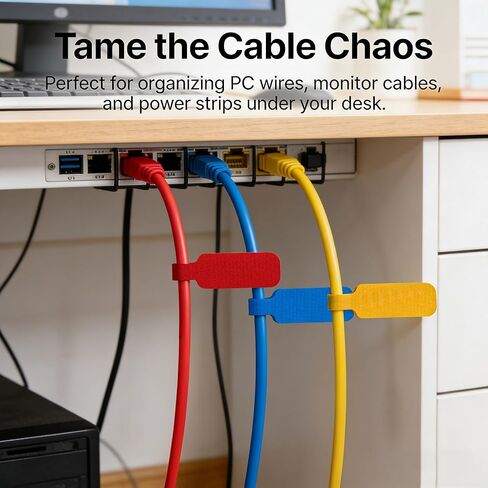 16 Pack Self Locking Writable Cable Ties Reusable Nylon Wire Straps with Color Coded System for Home Office Electronics TV Computer Cord Management in Kuwait