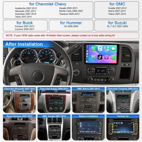 10.1inch 8Core 4+64GB Car Stereo Radio Upgrade for Silverado/GMC Sierra/Buick 2007-2013, Android 15 Car Dash GPS Navigation Unit,Wireless Carplay Android Auto, 1280x800 HD Touchscreen with Camera in Kuwait