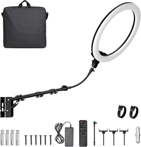 EMART 21’’ Ring Light Wall Mount with Phone Holder, Rotatable Boom Arm Overhead Light Stand with Remote Control for Photography Lighting Studio, Live Streaming, Salon, Barber Light, Beauty Tattoo in Kuwait