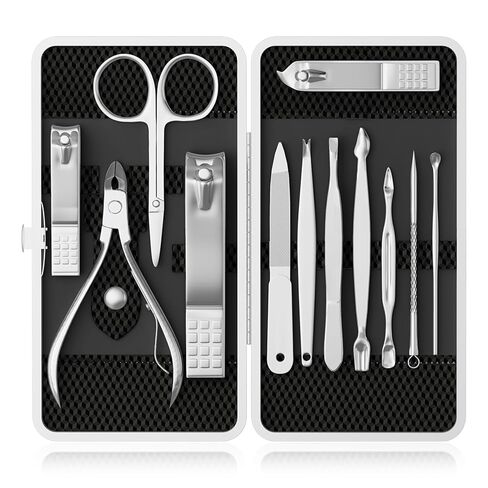 ZIZZON Manicure, Pedicure Kit, Nail Clippers Set of 12Pcs, Professional Grooming Kit, Nail Tools with Luxurious Travel Case Black in Saudi Arabia