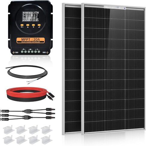 ECO-WORTHY 200 Watts 12 Volt/24 Volt Solar Panel Kit with High Efficiency Monocrystalline Solar Panel and 30A PWM Charge Controller for RV, Camper, Vehicle, Caravan and Other Off Grid Applications in Kuwait
