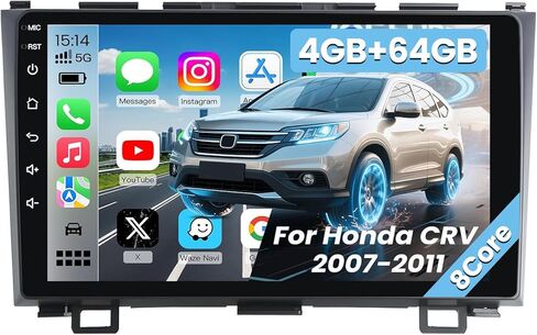 Car Radio Stereo for Honda CRV 2007-2011: 8 Core 4G + 64G HD Touch Screen Head Unit - Wireless CarPlay Andriod Auto GPS Bluetooth RDS FM Mirror Link Backup Camera SWC in Kuwait