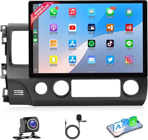 راديو سيارة 8 Core 4+64G لسيارة Honda Civic 2001-2005 ستيريو مع Carplay لاسلكي Android Auto 9 بوصة IPS شاشة تعمل باللمس واي فاي GPS للملاحة / بلوتوث / وصلة مرآة / FM / SWC / كاميرا احتياطية / شاشة مقسمة in Saudi Arabia