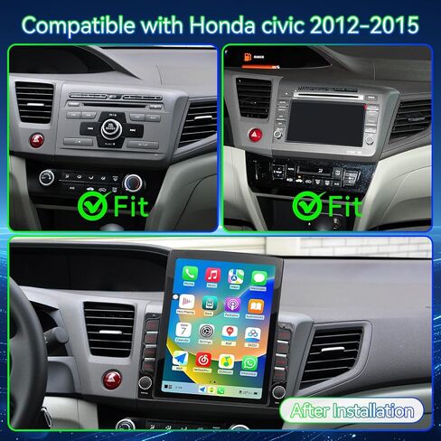 Car Stereo Radio Compatible with Honda Civic 2012 2013 2014 2015,Android 15 Head Unit with Wireless CarPlay Android Auto,9.7' Touchscreen Support Bluetooth/GPS/WiFi/Mirror Link/Backup Camera in Kuwait
