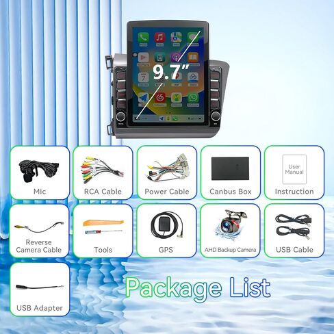 Car Stereo Radio Compatible with Honda Civic 2012 2013 2014 2015,Android 15 Head Unit with Wireless CarPlay Android Auto,9.7' Touchscreen Support Bluetooth/GPS/WiFi/Mirror Link/Backup Camera in Kuwait