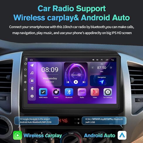 راديو سيارة 4G+64G Android 13 لسيارة Toyota Tacoma 2005-2015، 9 بوصة تعمل باللمس Carplay اللاسلكي ودعم Android التلقائي ترقية راديو شاشة تعمل باللمس مع كاميرا AHD، نظام ملاحة GPS، SWC، WiFi، FM، بلوتوث in Kuwait