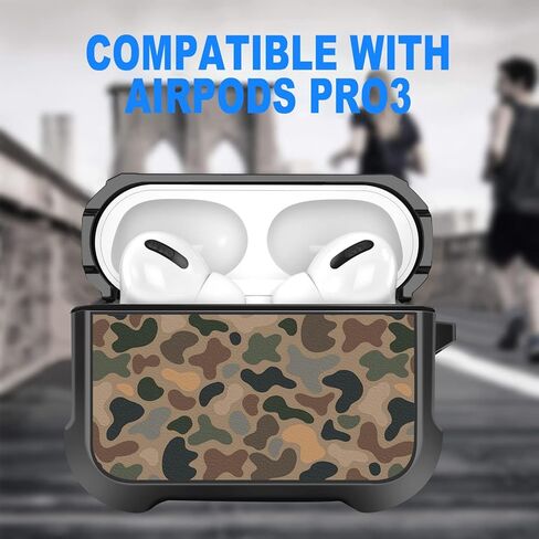 جراب MINGDAO متوافق مع AirPods Pro 3 (2025)، تصميم أنيق من جلد البولي يوريثان وغطاء واقٍ مقاوم للصدمات من مادة TPU مع سلسلة مفاتيح، مموه MD3173 in Kuwait