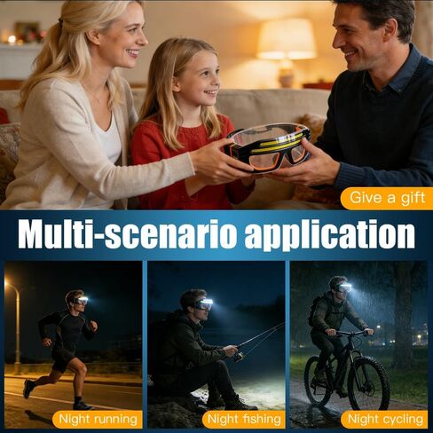 نظارات أمان للمصابيح الأمامية القابلة لإعادة الشحن، نظارات مضاءة مع COB + XTE شعاع مزدوج و3 أوضاع، نظارات مصباح يدوي بدون استخدام اليدين للميكانيكا، العمل الليلي، التخييم، مقاومة للماء مع عصابة رأس قابلة للتعديل وUSB-C in Kuwait