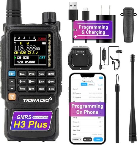 TIDRADIO TD-H3 GMRS Radio Multi-Band Receiving Long Range Walkie Talkies,USB-C Programming & Charging,2500mAh Battery,AM/FM Reception,Wireless Radio Replication,DTMF NOAA VOX SCAN,Support Chirp in Saudi Arabia