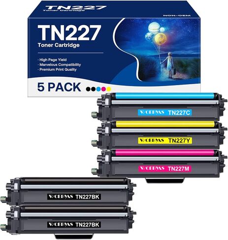 خرطوشة حبر TN227 عالية الإنتاجية 5 عبوات، متوافقة مع Brother TN227 TN223 مع MFC-L3770CDW HL-L3270CDW HL-L3210CW HL-L3230CDW HL-L3230CDN HL-L3290CDW MFC-L3710CW MFC-L3750CDW، TN-227BK/C/M/Y in Kuwait