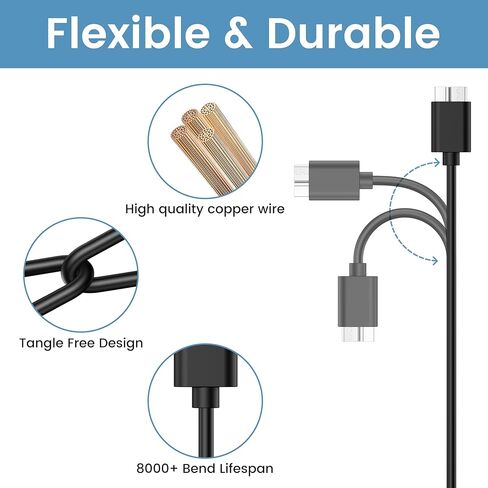 2 Pack USB 3.0 A to Micro B Cable 1.6FT, High-Speed External Hard Drive Cable Compatible with Seagate, WD, Toshiba, Westgate, Samsung Galaxy S5, Note 3, LaCie, Elements & More in Kuwait