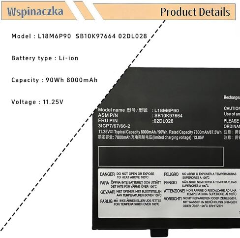 L18C6P90 Laptop Battery Replacement for Lenovo ThinkPad P53 Series Notebook 14S G2 ITL Series L18M6P90 02DL028 5B10W13901 SB10K97664 02DL029 5B10W13902 SB10K97665 in Kuwait