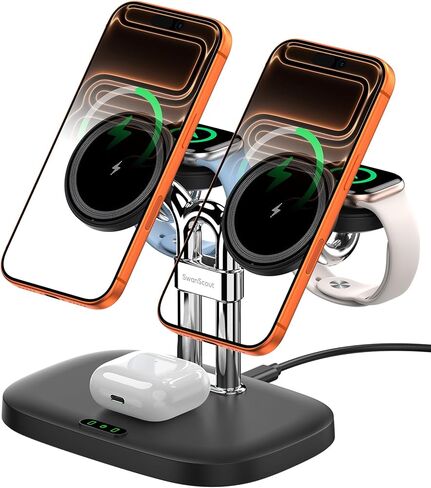 Magnetic 5-in-1 Wireless Charging Stand, Dual Phone & Dual Apple Watch Charger, 5W for Apple Watch Fast Charging Station, Compatible with iPhone 17-12, for Apple Watch Ultra/11-7, SwanScout 902M in Kuwait