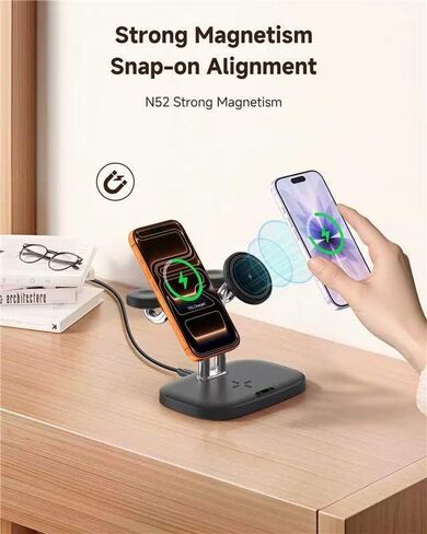 Magnetic 5-in-1 Wireless Charging Stand, Dual Phone & Dual Apple Watch Charger, 5W for Apple Watch Fast Charging Station, Compatible with iPhone 17-12, for Apple Watch Ultra/11-7, SwanScout 902M in Kuwait
