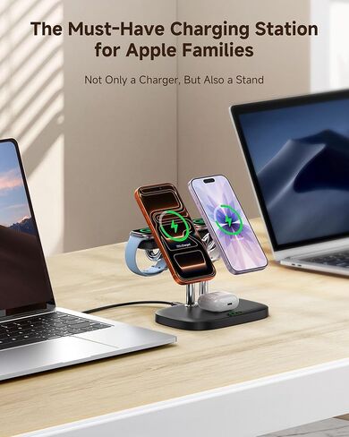 Magnetic 5-in-1 Wireless Charging Stand, Dual Phone & Dual Apple Watch Charger, 5W for Apple Watch Fast Charging Station, Compatible with iPhone 17-12, for Apple Watch Ultra/11-7, SwanScout 902M in Kuwait