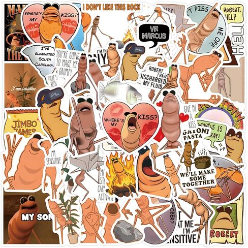 55Pcs Marcus The Worm Stickers Funny Marcus The Worm Decal Merch Scrapbook Sticker Waterproof Vinyl for Laptop, Water Bottle, Skateboard, Scrapbooking, Party Favor in Kuwait