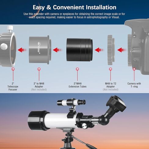 Alstar Astronomical 2 "/M48-extension Tube Kit 5mm 8mm 10mm 30mm - حزمة مع - تلسكوب T2 T Ring محول لجميع Canon EOS in Kuwait