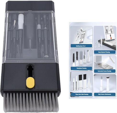 Hilitand Electronic Cleaning Kit, 22 in 1 Multi Tool Laptop Phone Keyboard Cleaner, ABS Portable Cleaning Kit with Brush for Camera Lens Earphone Screen in Kuwait