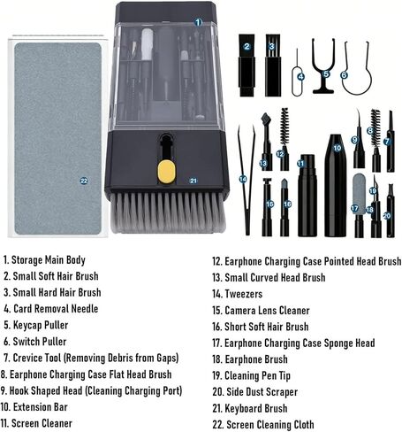 Hilitand Electronic Cleaning Kit, 22 in 1 Multi Tool Laptop Phone Keyboard Cleaner, ABS Portable Cleaning Kit with Brush for Camera Lens Earphone Screen in Kuwait