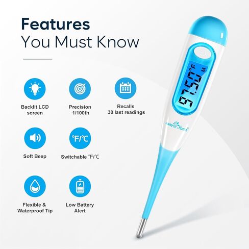 ميزان حرارة أساسي رقمي من Easy@Home مع شاشة LCD بإضاءة خلفية كبيرة، دقة عالية 1/100 درجة واستدعاء للذاكرة، غير مزود بتقنية Bluetooth، EBT-100B-P مطور (أرجواني) in Kuwait
