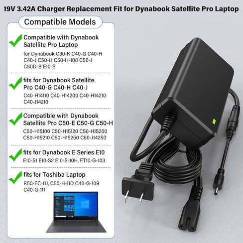 شاحن كمبيوتر محمول 19 فولت مناسب لـ Dynabook Satellite pro، محول تيار متردد لسلك الطاقة لـ Dynabook Satellite Pro C50-E C50-H C50-J C50-K C40-H C40-G C40-J C30-K C50D-B E10-S1 E10-S2 R50-EC C40D-B-104 in Kuwait