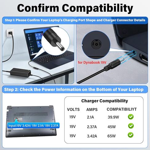 شاحن كمبيوتر محمول 19 فولت مناسب لـ Dynabook Satellite pro، محول تيار متردد لسلك الطاقة لـ Dynabook Satellite Pro C50-E C50-H C50-J C50-K C40-H C40-G C40-J C30-K C50D-B E10-S1 E10-S2 R50-EC C40D-B-104 in Kuwait