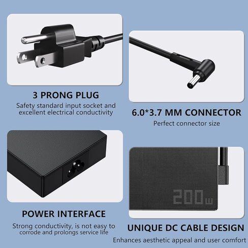6.0x3.7MM 200W for Asus Laptop Charger 20V 10A, Compatible with Asus Rog Zephyrus G15 GA503, for Asus TUF Gaming A15 FA506IH FA5061U A14 FA401UV FA401WV Power Adapter Supply in Kuwait