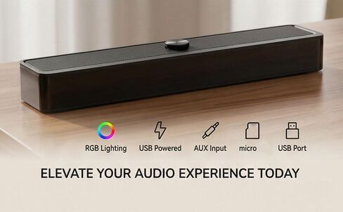 مكبر صوت كمبيوتر من EBTOOLS، مكبر صوت بلوتوث 6.0 يعمل بمنفذ USB مع ضوء RGB وصوت جهير شفاف، مدخل AUX 3.5 ملم للكمبيوتر المحمول والتليفزيون الذكي in Kuwait