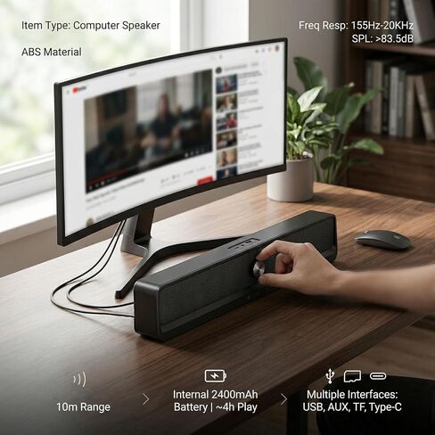 مكبر صوت كمبيوتر من EBTOOLS، مكبر صوت بلوتوث 6.0 يعمل بمنفذ USB مع ضوء RGB وصوت جهير شفاف، مدخل AUX 3.5 ملم للكمبيوتر المحمول والتليفزيون الذكي in Kuwait