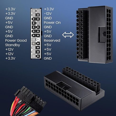 Mainboard ATX 24 Pin Adapter 90 Degree 24 Pin Male to Female Power Supply Adapter for Computer Cases,Motherboard,etc in Kuwait