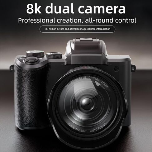 كاميرا رقمية Diyeeni 8K، عدسة مزدوجة بدقة 88 ميجابكسل عالية الدقة 16X تكبير كاميرا ويب واي فاي مع غطاء عدسة فلاش شاشة لمس 3.2 بوصة، للتصوير الفوتوغرافي وبث الفيديو السيلفي in Kuwait