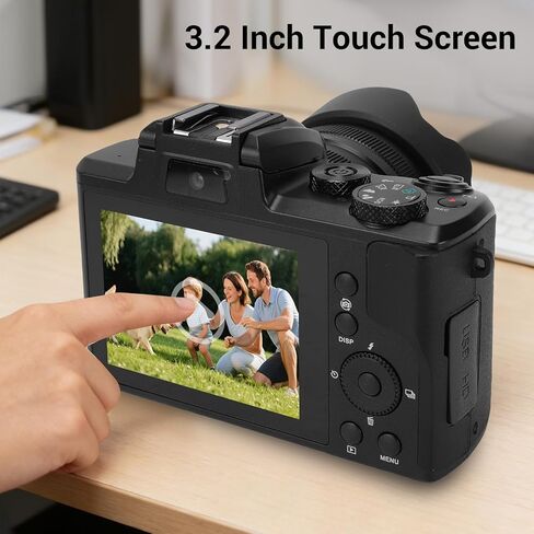 كاميرا رقمية Diyeeni 8K، عدسة مزدوجة بدقة 88 ميجابكسل عالية الدقة 16X تكبير كاميرا ويب واي فاي مع غطاء عدسة فلاش شاشة لمس 3.2 بوصة، للتصوير الفوتوغرافي وبث الفيديو السيلفي in Kuwait
